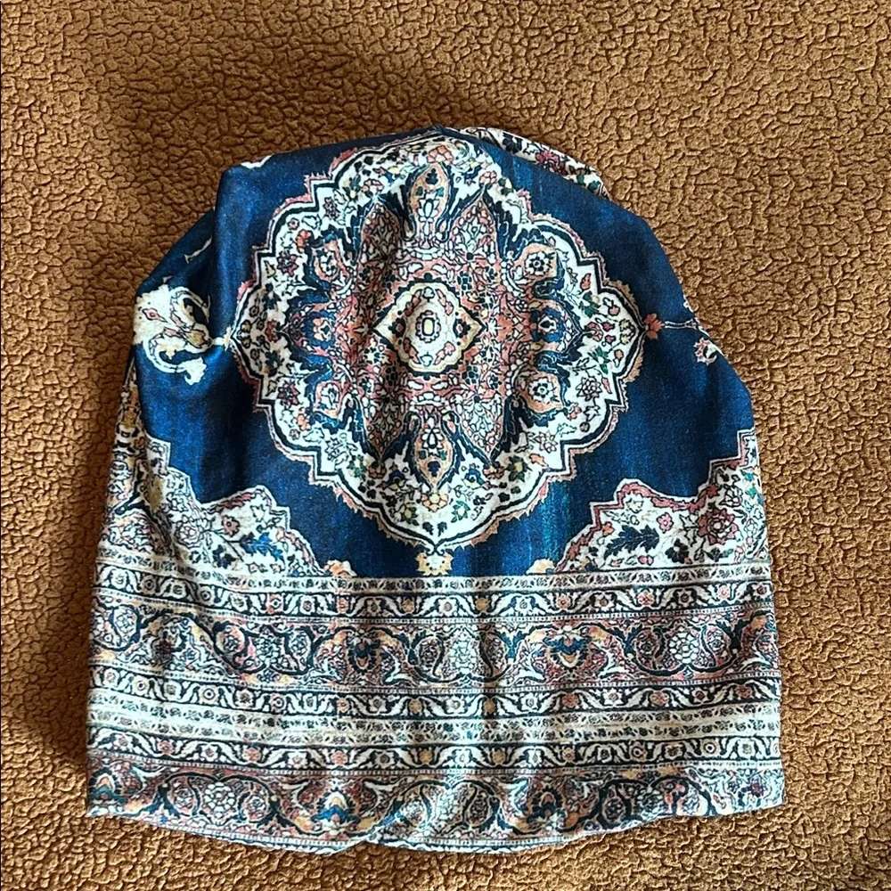 Bohemian Blue Patterned Beanie - Picture 3 of 8